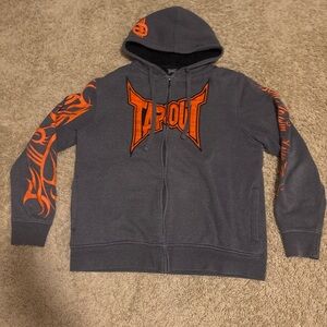 Tapout Charcoal Hoodie with Vibrant Orange Design